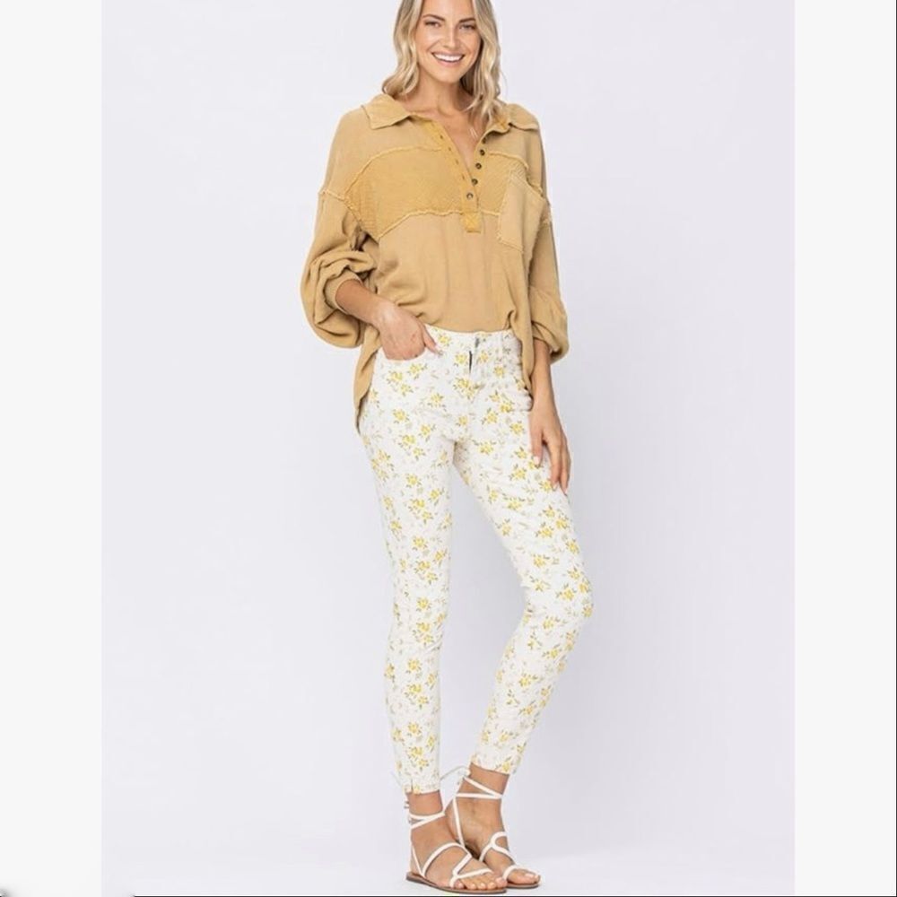 Judy Blue Golden Meadow‎ Skinny Fit Mid Rise Jeans Cream Yellow Size 28 7